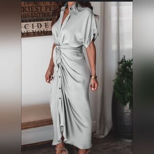 Elegant Soft Green Button-Down Dress